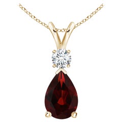 Natural 3.5ct Garnet Teardrop Pendant with Diamond in 14K Yellow Gold