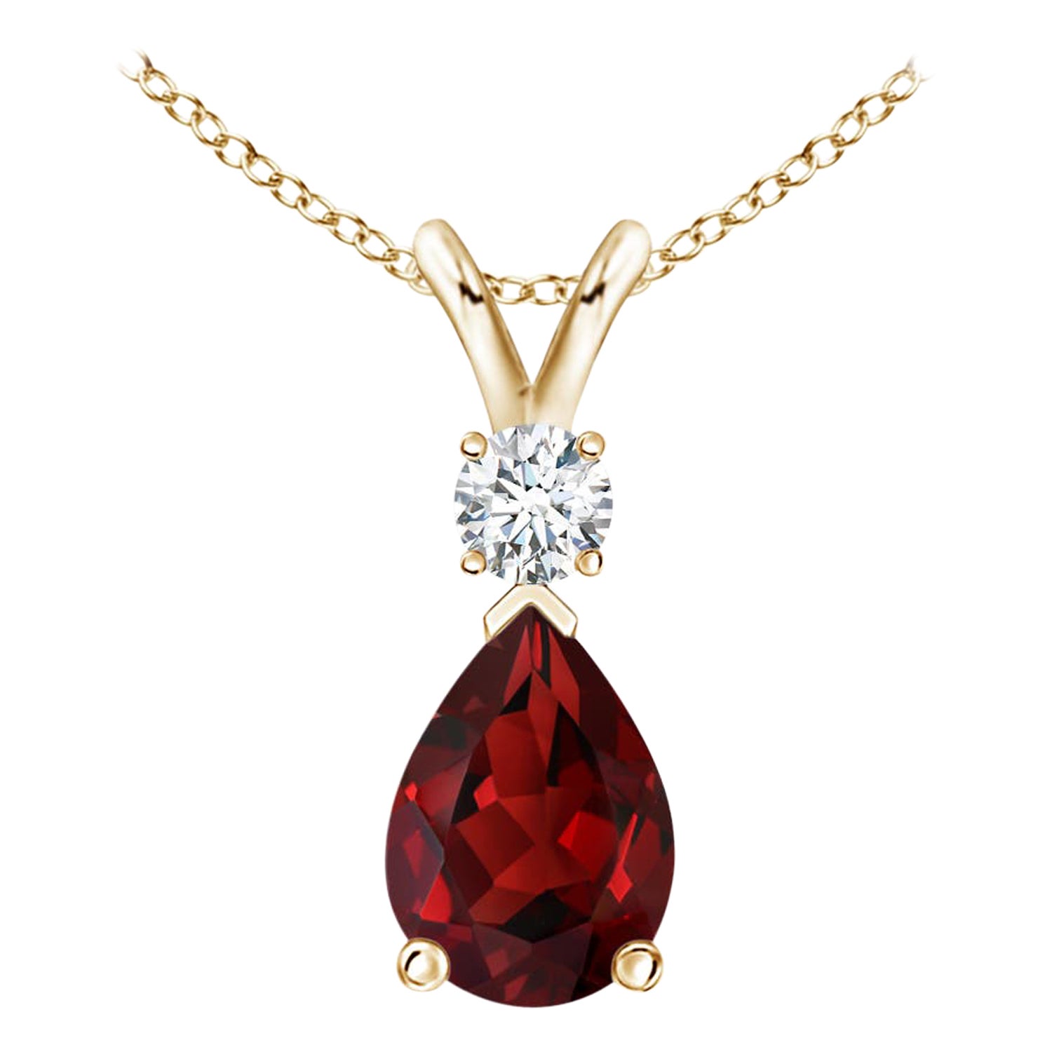 Pendentif en or jaune 14K en forme de goutte de grenat naturel de 0,85ct avec diamant en vente