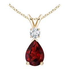 Natural 0.85ct Garnet Teardrop Pendant with Diamond in 14K Yellow Gold