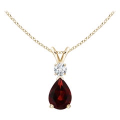 Natural 0.85ct Garnet Teardrop Pendant with Diamond in 14K Yellow Gold