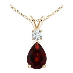 Natural 0.85ct Garnet Teardrop Pendant with Diamond in 14K Yellow Gold