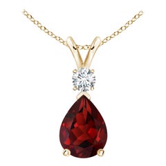 Natürlicher 1,3 Karat Granat-Tropfen-Anhänger mit Diamant in 14 Karat Gelbgold