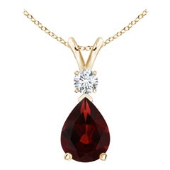 Pendentif en or jaune 14K en forme de goutte de grenat naturel de 1,3ct avec diamant