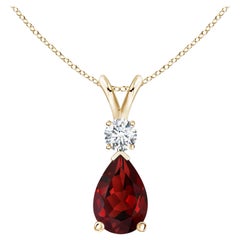 Pendentif en or jaune 14K en forme de goutte de grenat naturel de 1,8ct avec diamant