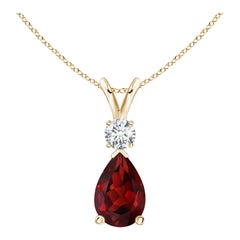 Natürlicher 1,8 Karat Granat-Tropfen-Anhänger mit Diamant in 14K Gelbgold