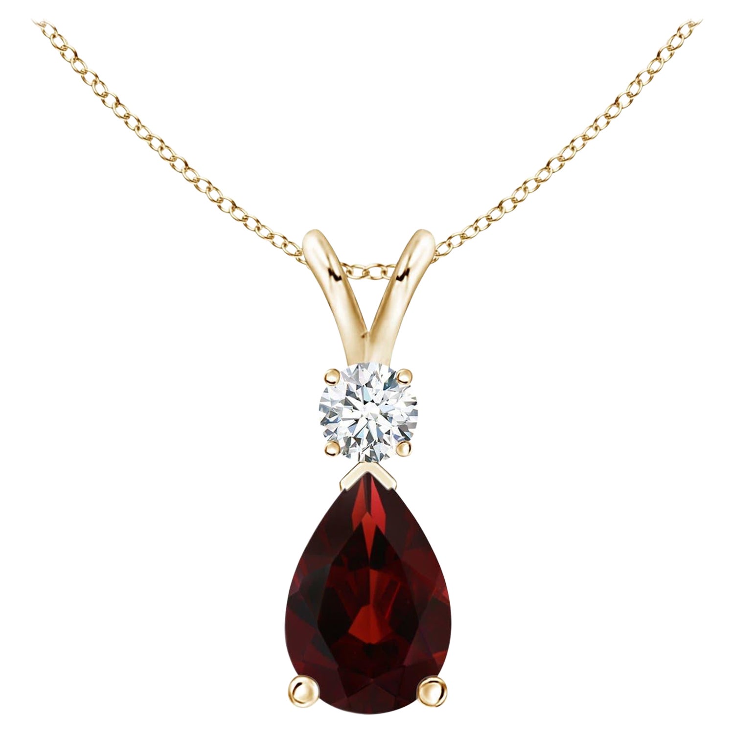 Natural 1.8ct Garnet Teardrop Pendant with Diamond in 14K Yellow Gold For Sale