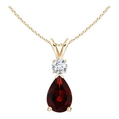 Natürlicher 1,8 Karat Granat-Tropfen-Anhänger mit Diamant in 14K Gelbgold