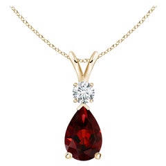 Natural 2.1ct Garnet Teardrop Pendant with Diamond in 14K Yellow Gold