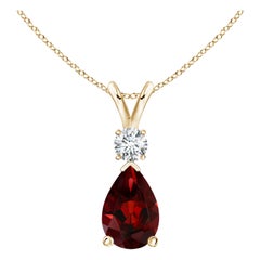 Natural 2.1ct Garnet Teardrop Pendant with Diamond in 14K Yellow Gold