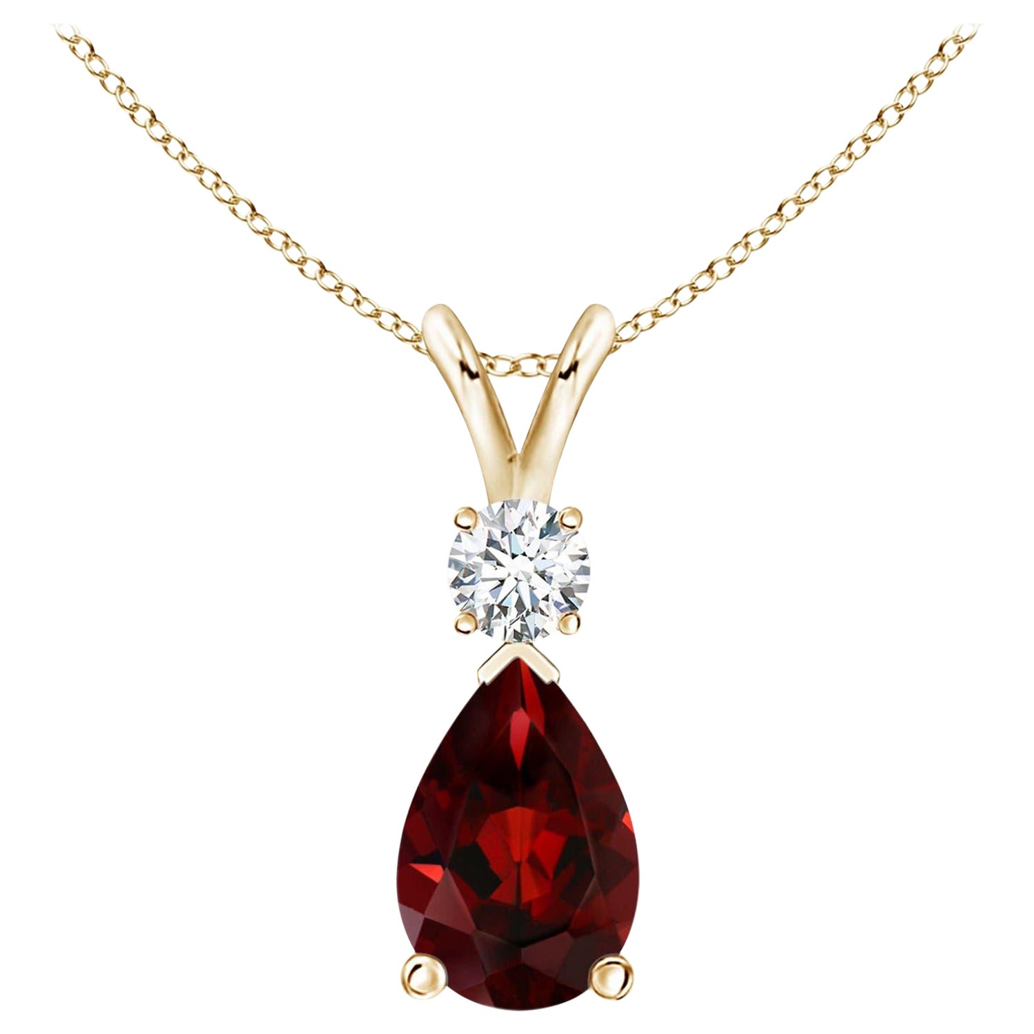 Natural 3.5ct Garnet Teardrop Pendant with Diamond in 14K Yellow Gold For Sale