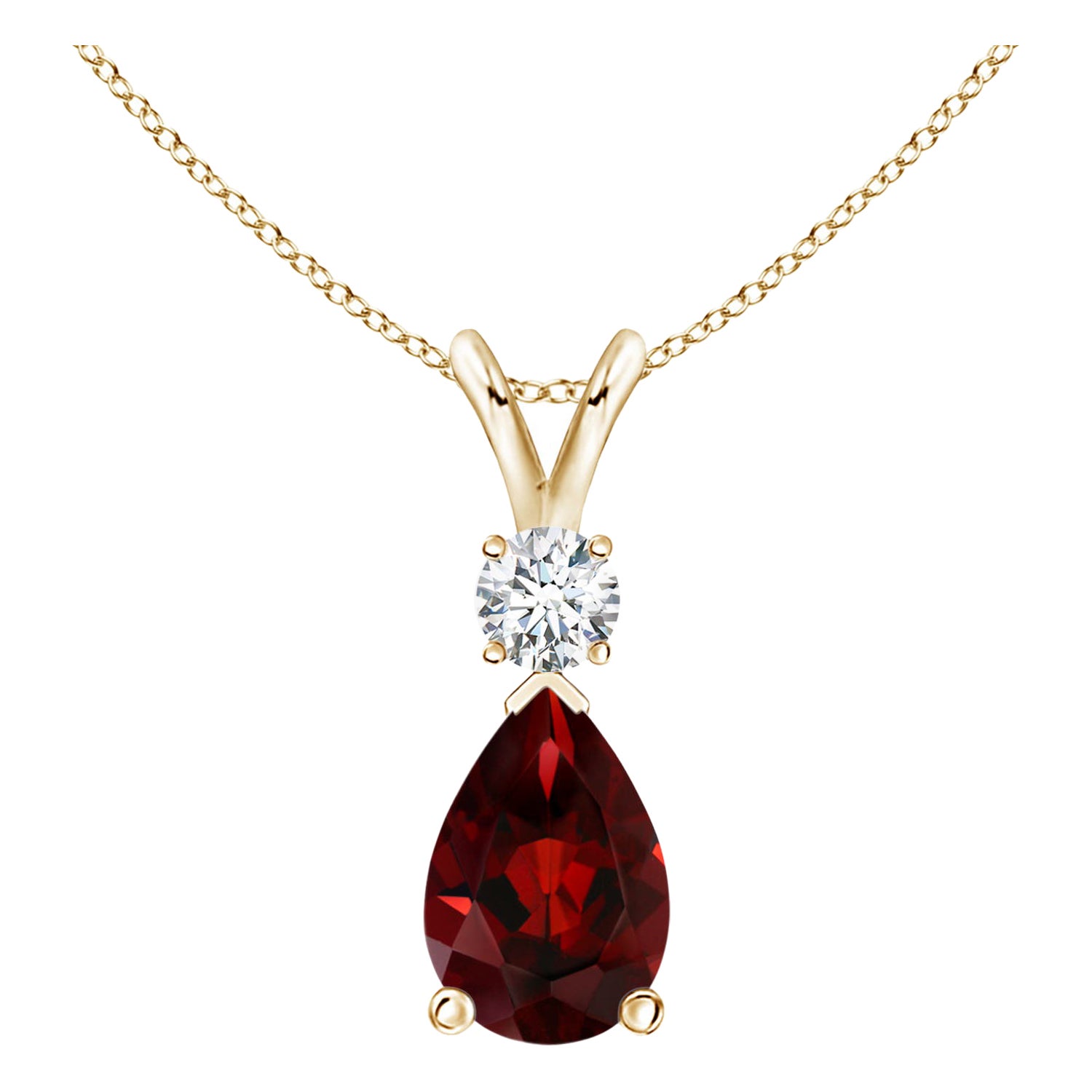 Natural 3.5ct Garnet Teardrop Pendant with Diamond in 14K Yellow Gold