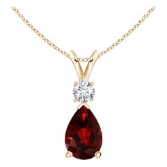 Natural 3.5ct Garnet Teardrop Pendant with Diamond in 14K Yellow Gold