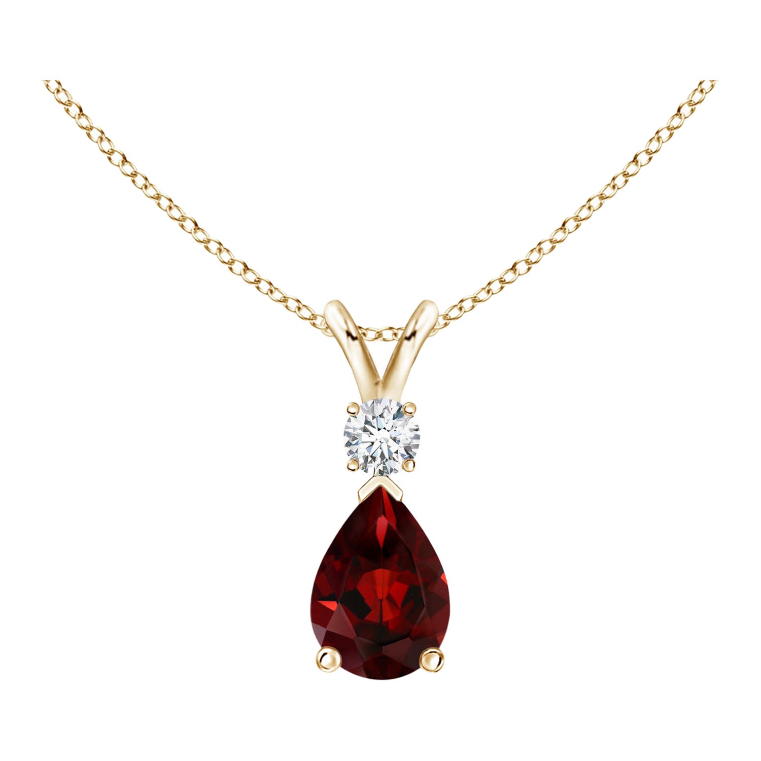 Pendentif en or jaune 14K en forme de goutte de grenat naturel de 0,85ct avec diamant