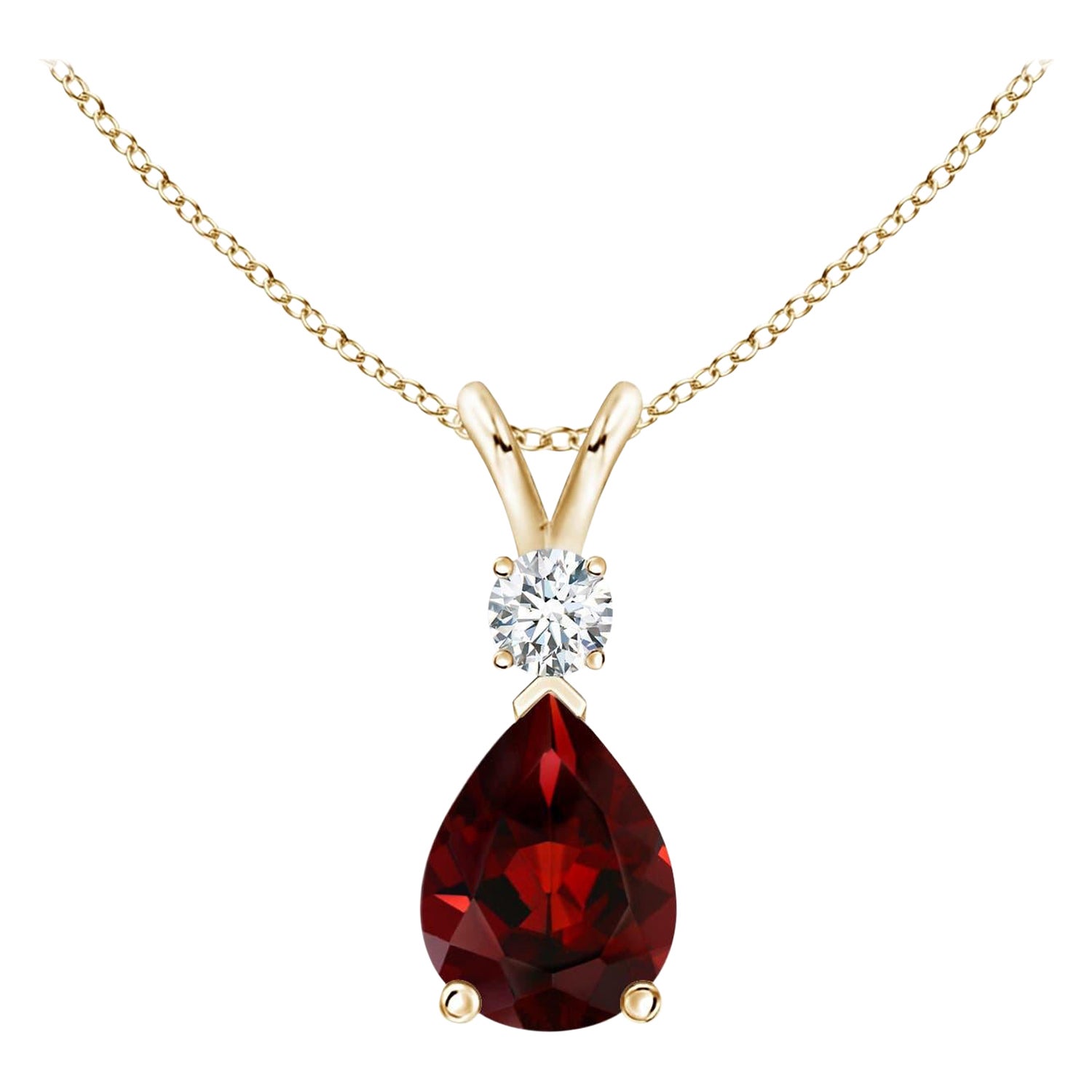 Natural 1.3ct Garnet Teardrop Pendant with Diamond in 14K Yellow Gold For Sale