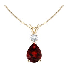 Natural 1.3ct Garnet Teardrop Pendant with Diamond in 14K Yellow Gold