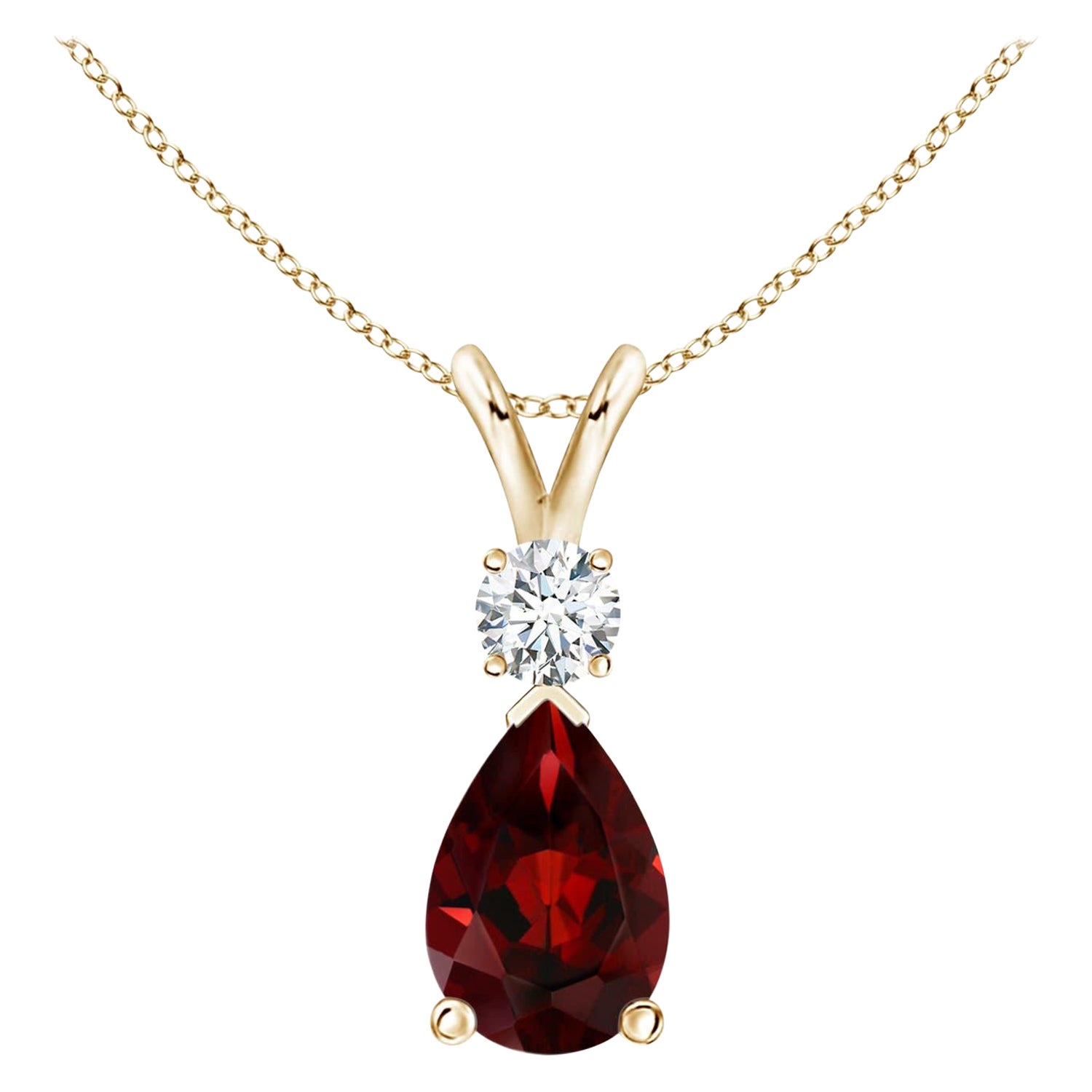 Natural 1.8ct Garnet Teardrop Pendant with Diamond in 14K Yellow Gold For Sale