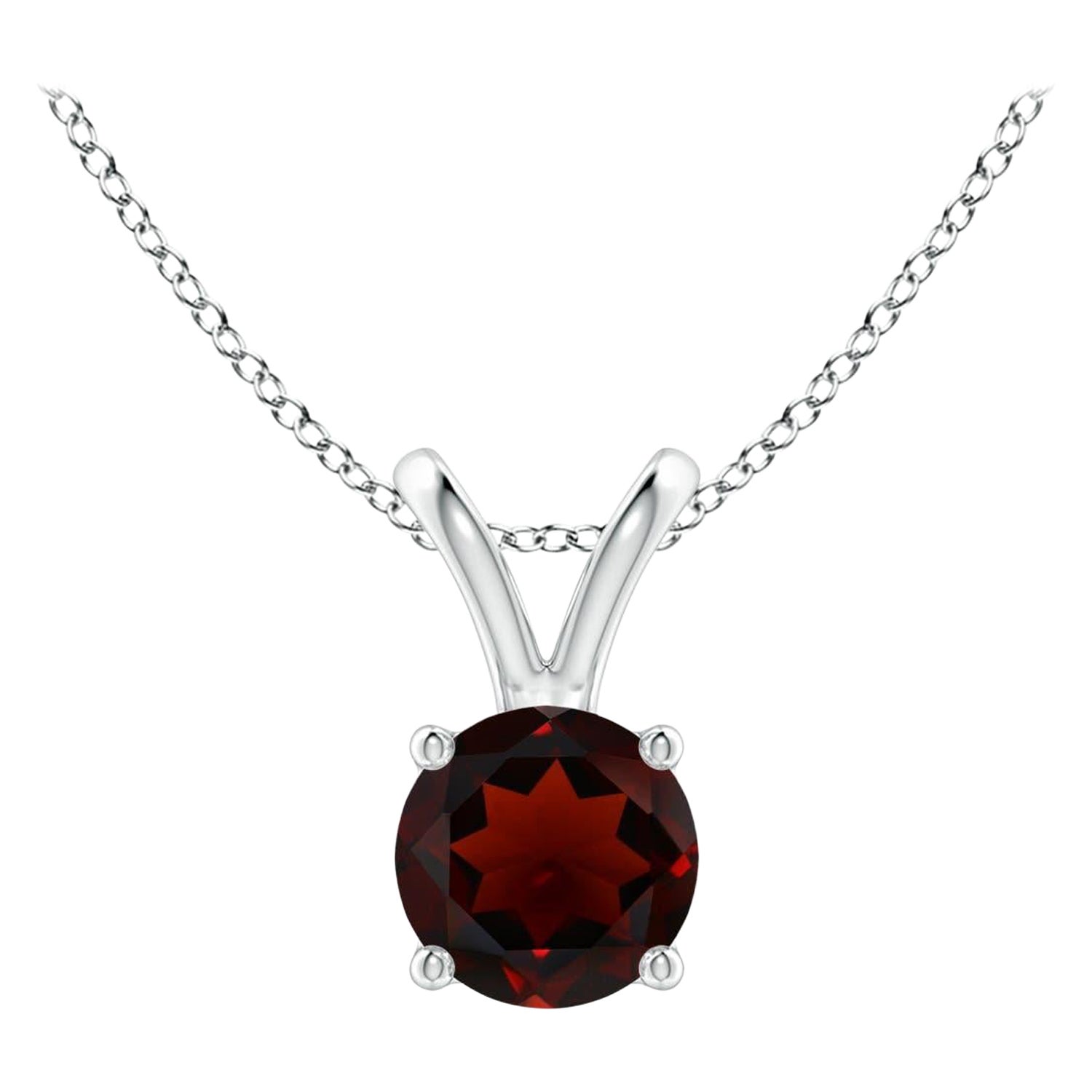 Natural V-Bale Round 0.60ct Garnet Solitaire Pendant in Platinum For Sale