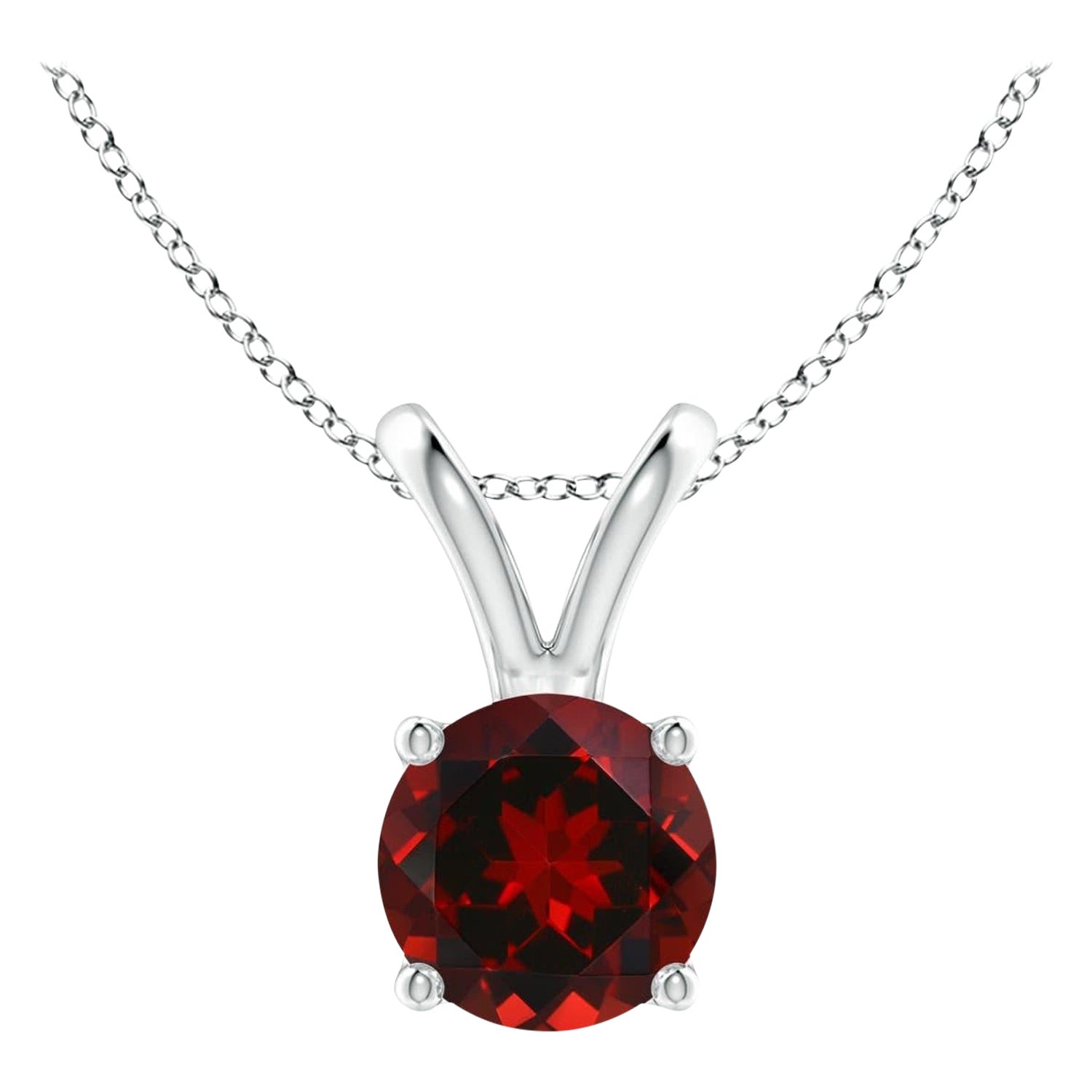 Pendentif solitaire rond en platine avec grenat naturel de 1 carats