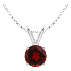 Natural V-Bale Round 1ct Garnet Solitaire Pendant in Platinum