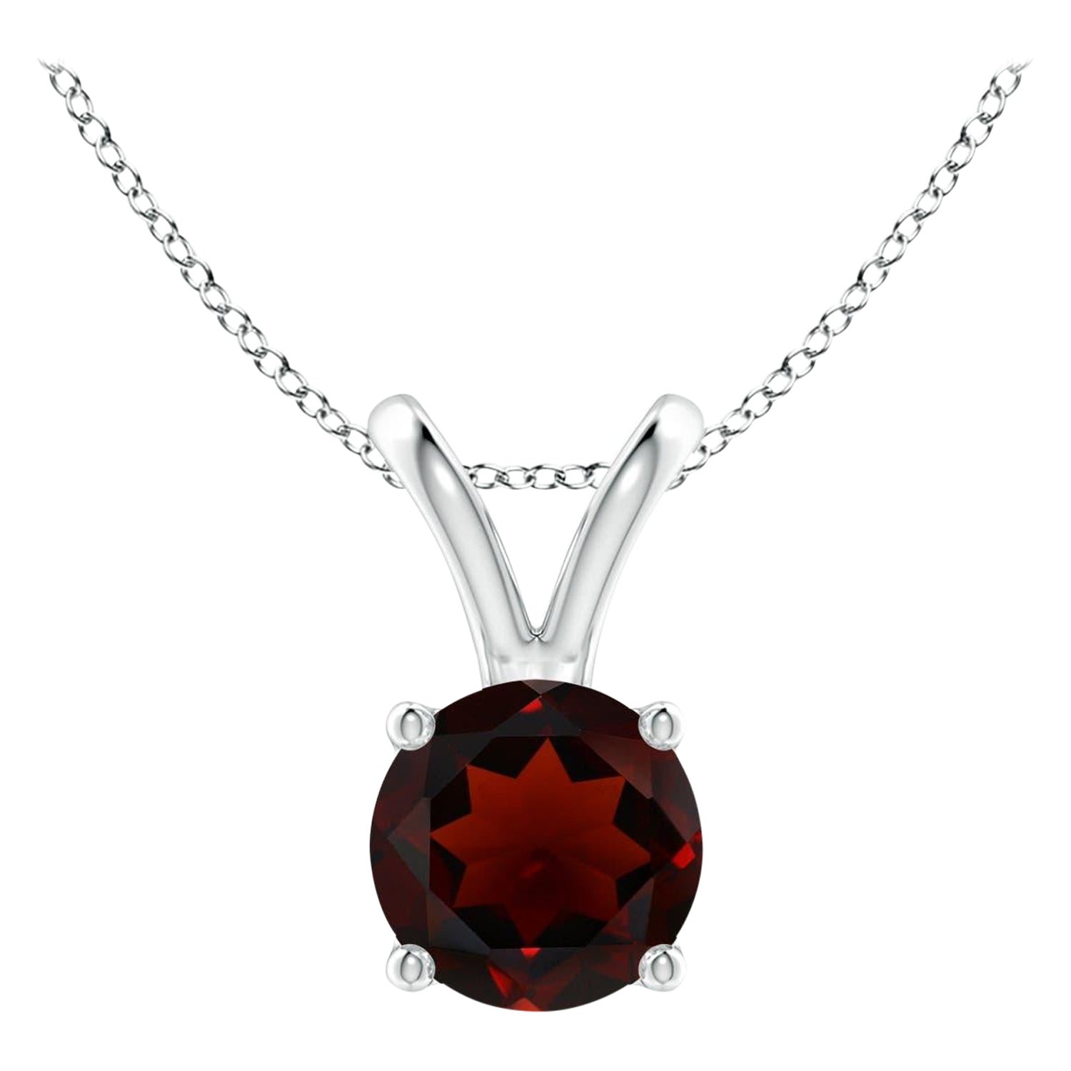 Natural V-Bale Round 1ct Garnet Solitaire Pendant in Platinum For Sale