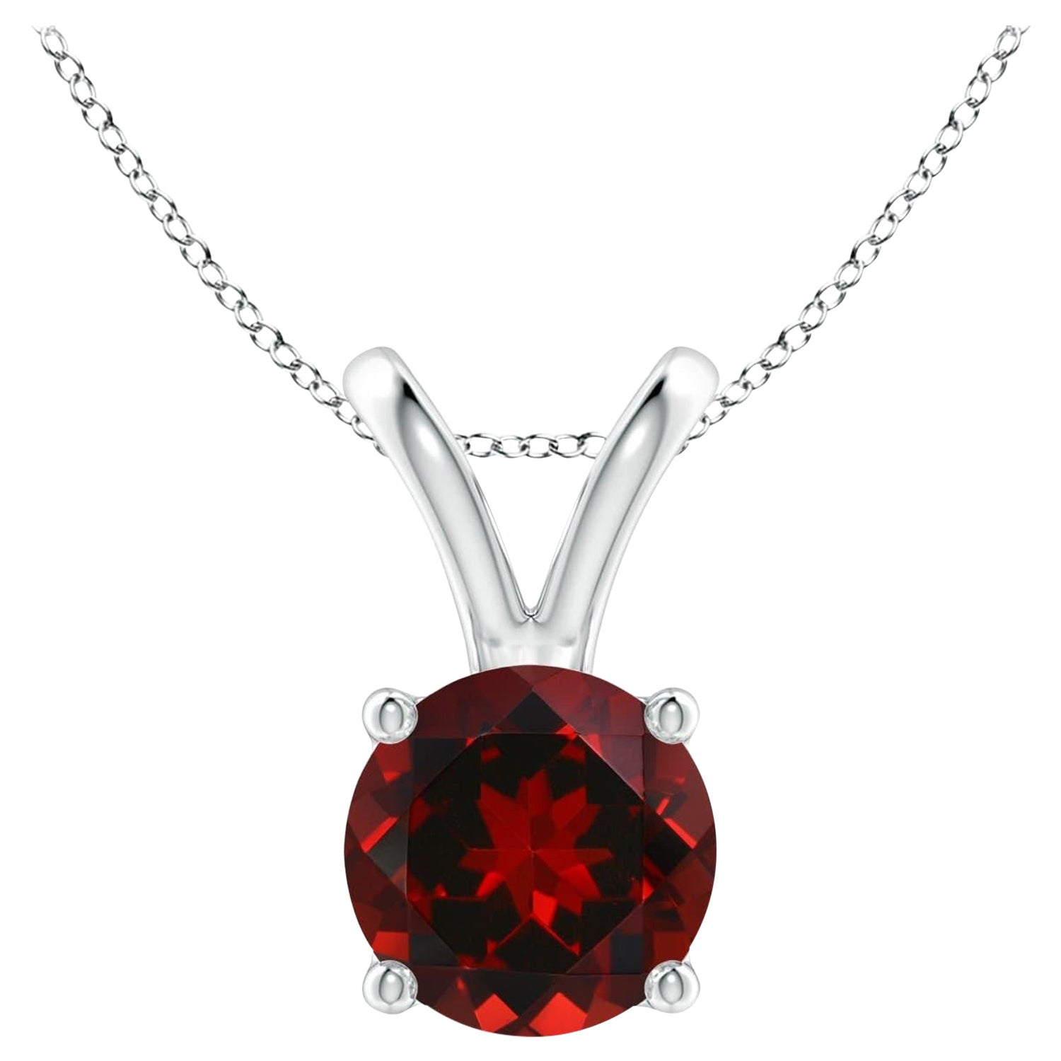 Natural V-Bale Round 1.5ct Garnet Solitaire Pendant in Platinum