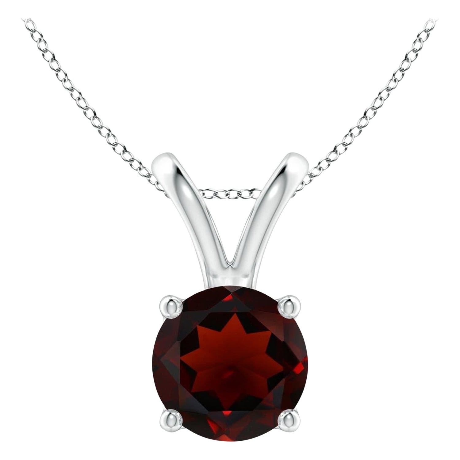 Natural V-Bale Round 1.5ct Garnet Solitaire Pendant in Platinum For Sale