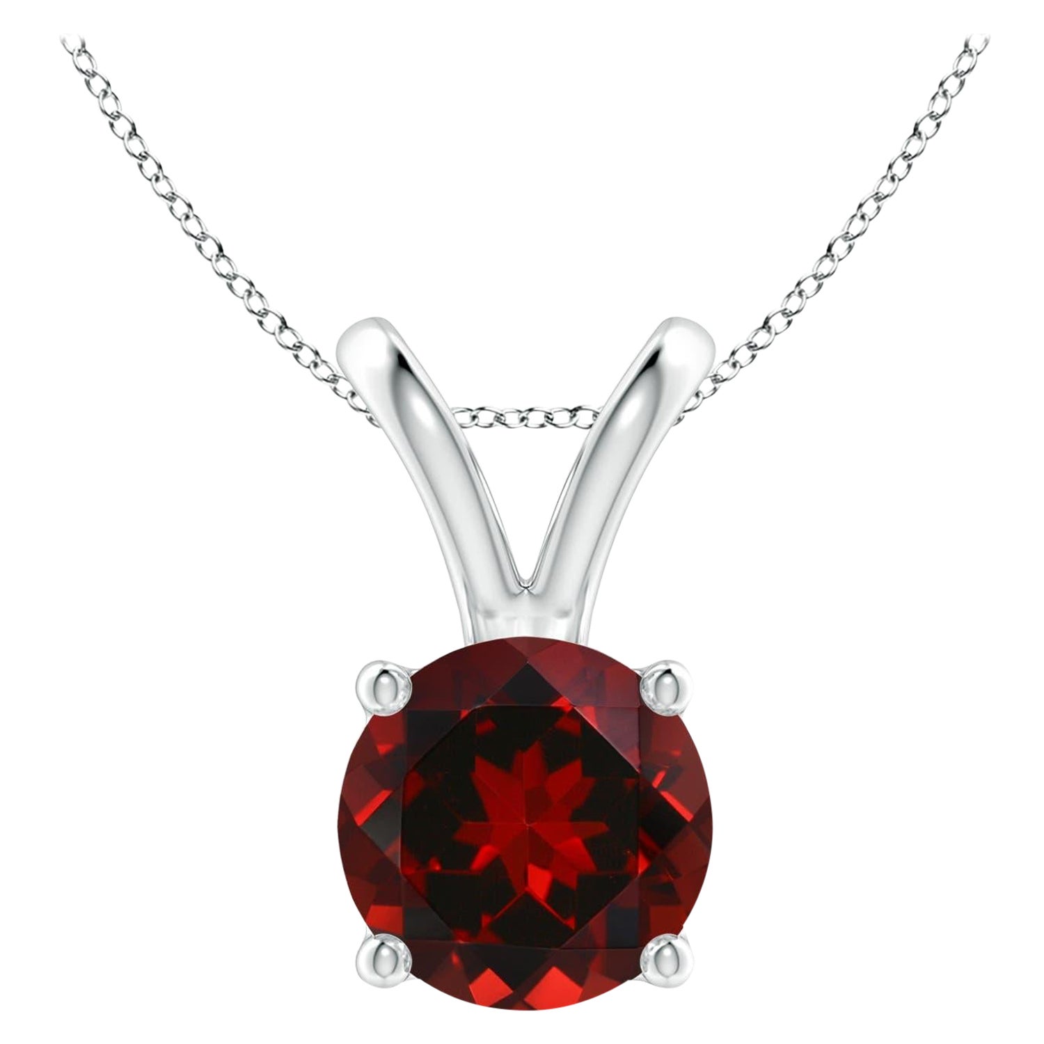 Natural V-Bale Round 2.2ct Garnet Solitaire Pendant in Platinum For Sale