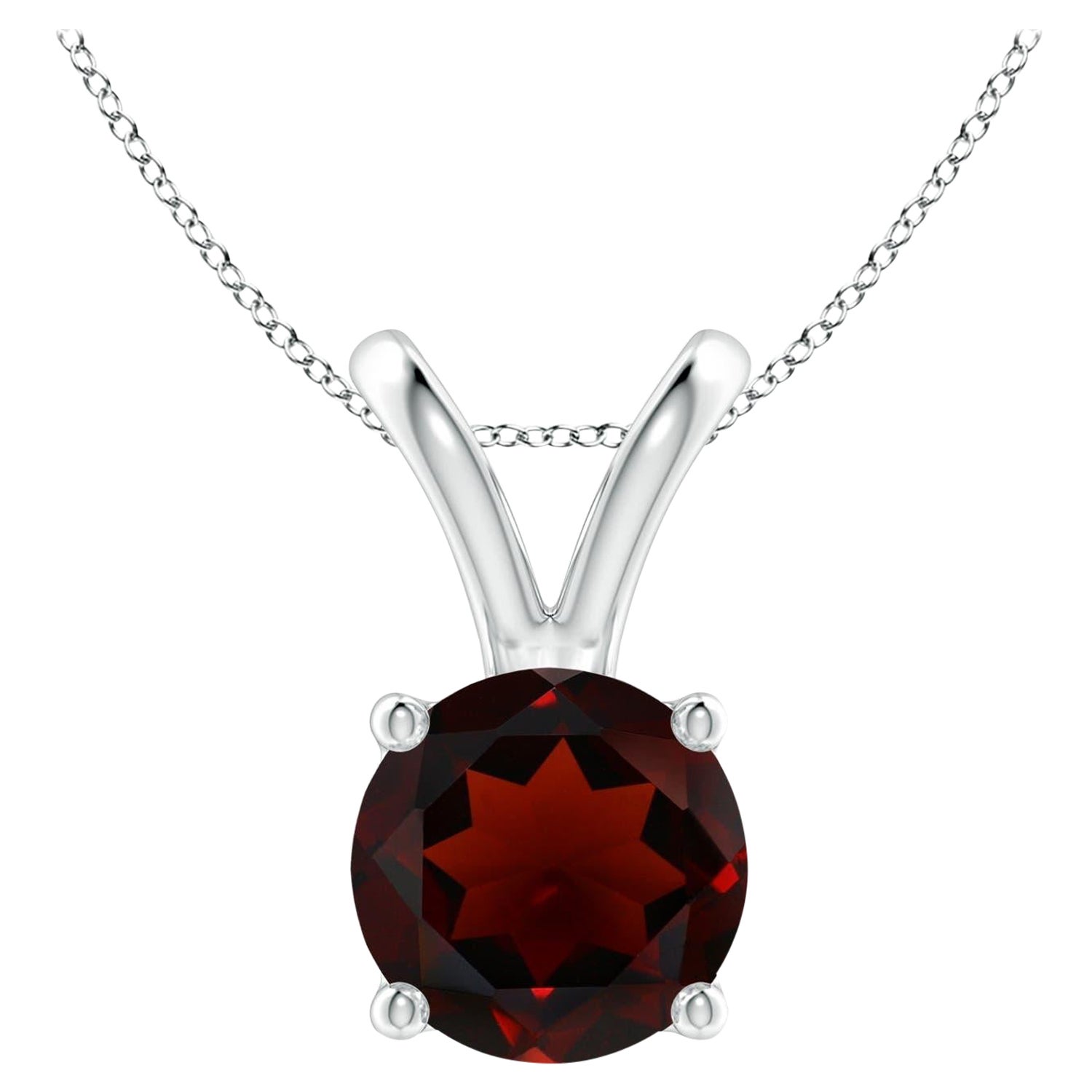 Natural V-Bale Round 2.2ct Garnet Solitaire Pendant in Platinum For Sale