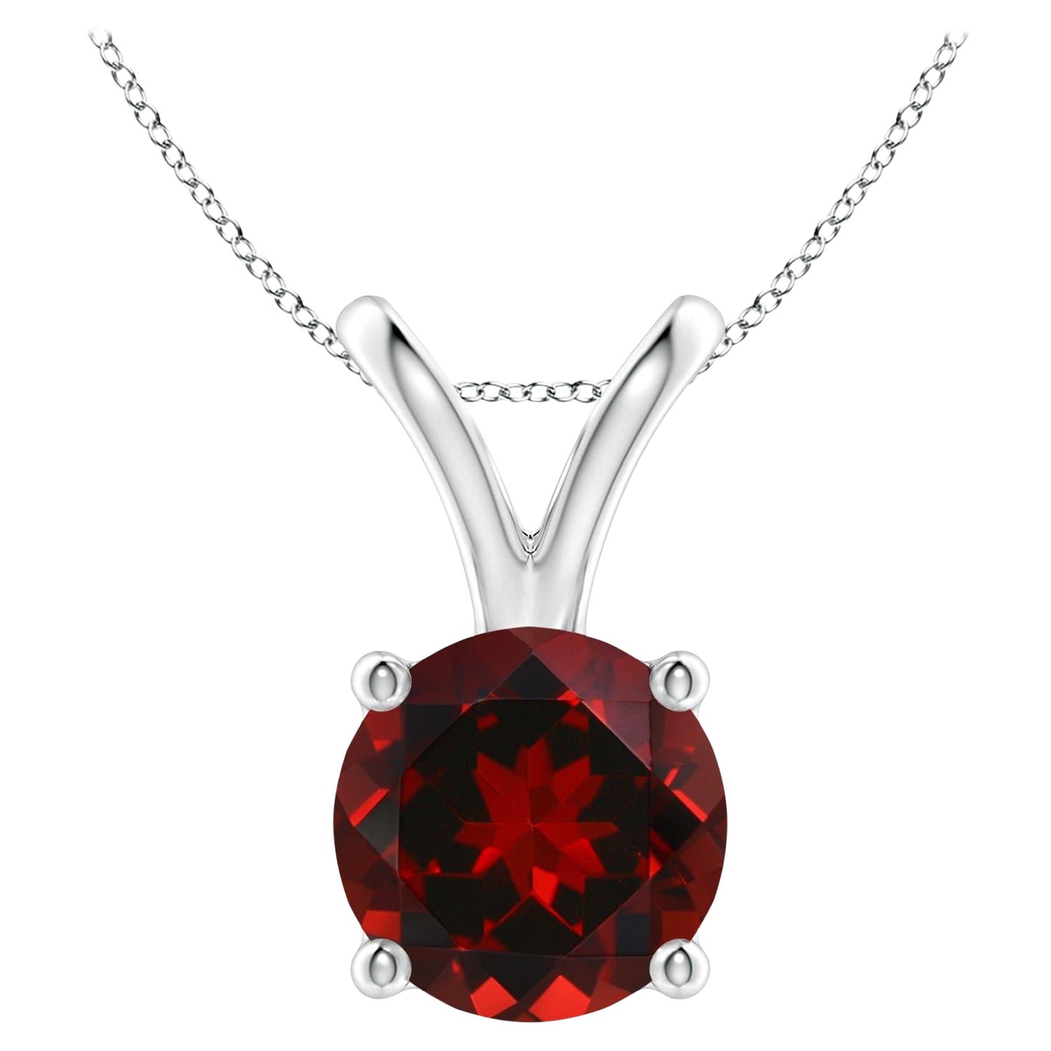 Natural V-Bale Round 3.2ct Garnet Solitaire Pendant in Platinum For Sale