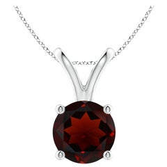 Natural V-Bale Round 3.2ct Garnet Solitaire Pendant in Platinum
