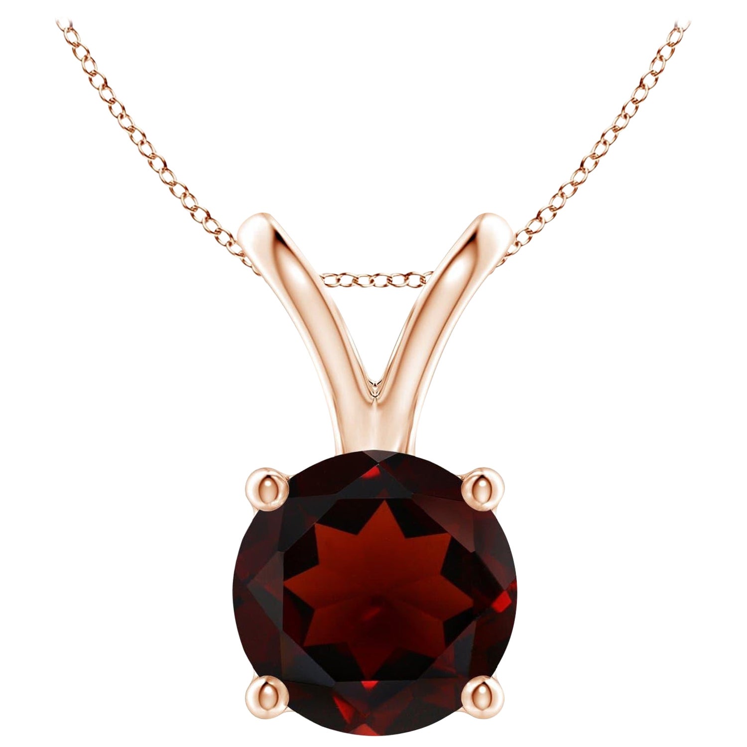 Natural V-Bale Round 3.2ct Garnet Solitaire Pendant in 14K Rose Gold For Sale