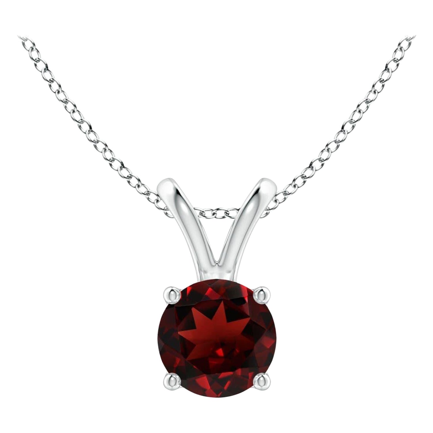 Natural V-Bale Round 0.60ct Garnet Solitaire Pendant in Platinum For Sale