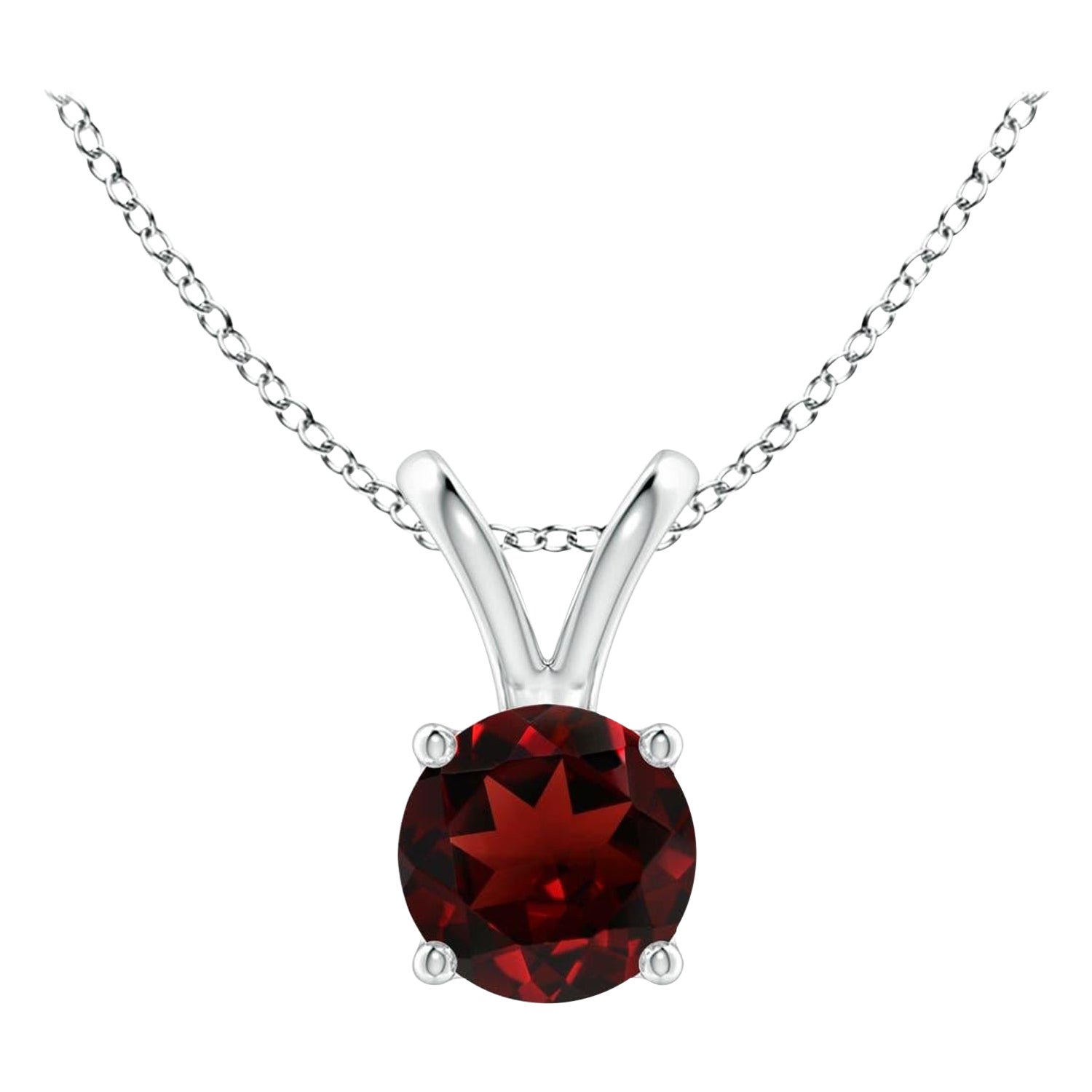 Natural V-Bale Round 0.60ct Garnet Solitaire Pendant in Platinum