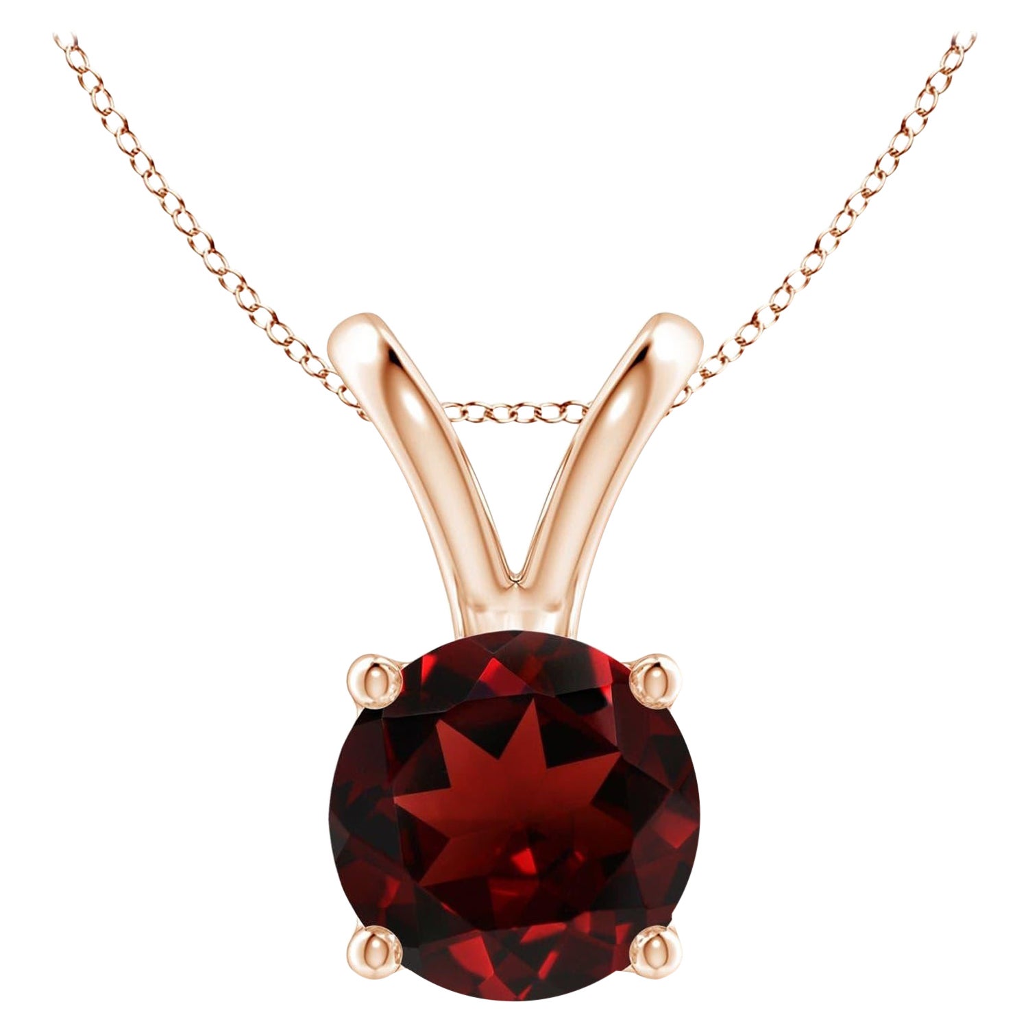 Natural V-Bale Round 2.2ct Garnet Solitaire Pendant in 14K Rose Gold For Sale