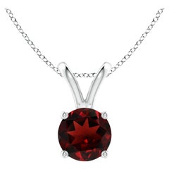 Natural V-Bale Round 1ct Garnet Solitaire Pendant in Platinum