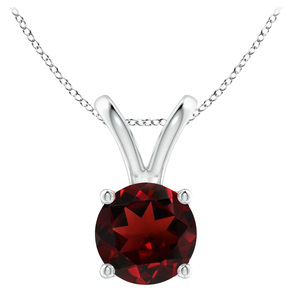 Natural V-Bale Round 1.5ct Garnet Solitaire Pendant in Platinum
