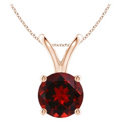 Natural V-Bale Round 3.2ct Garnet Solitaire Pendant in 14K Rose Gold