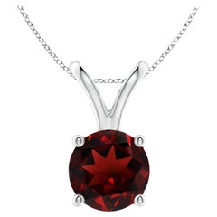 Natural V-Bale Round 3.2ct Garnet Solitaire Pendant in Platinum