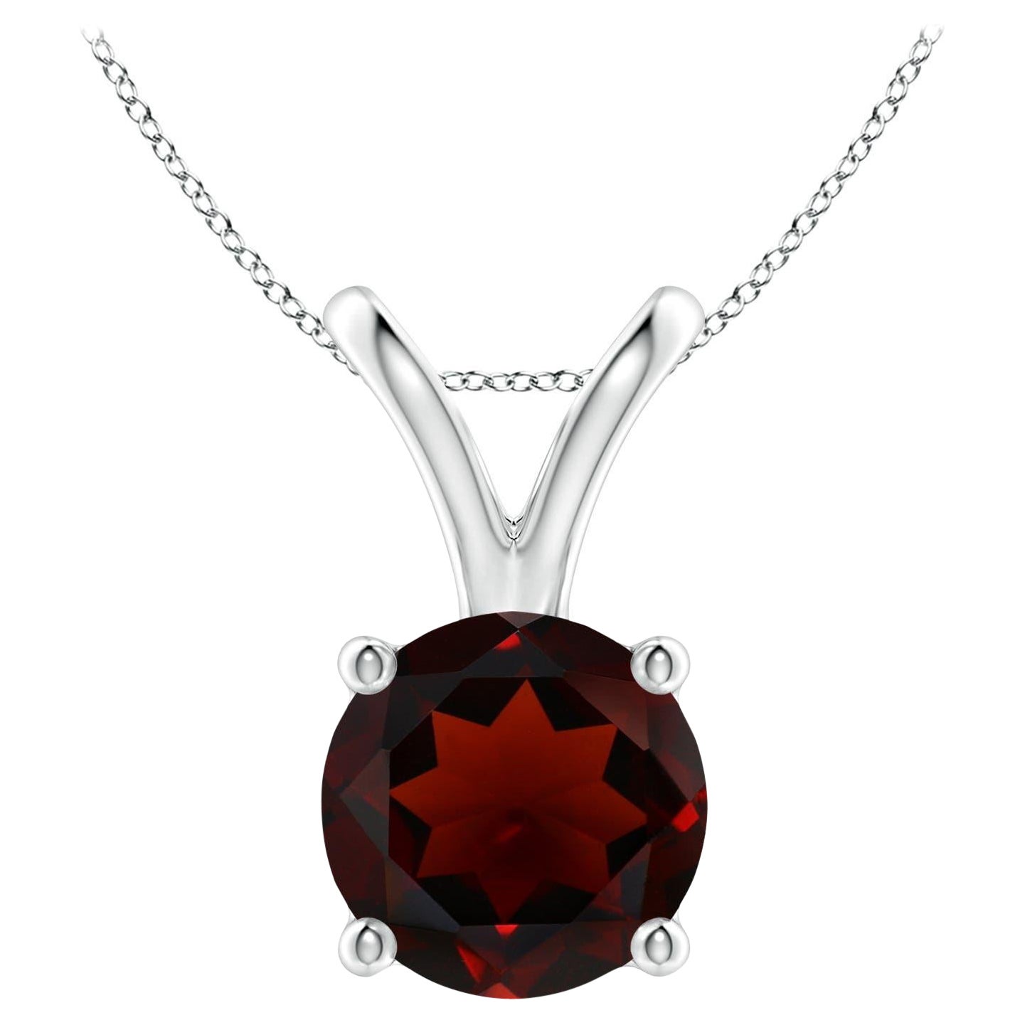 Natural V-Bale Round 3.2ct Garnet Solitaire Pendant in 14K White Gold For Sale