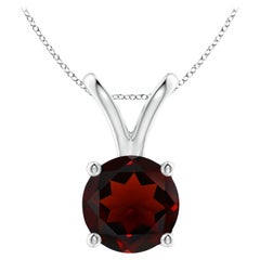 Natural V-Bale Round 3.2ct Garnet Solitaire Pendant in 14K White Gold