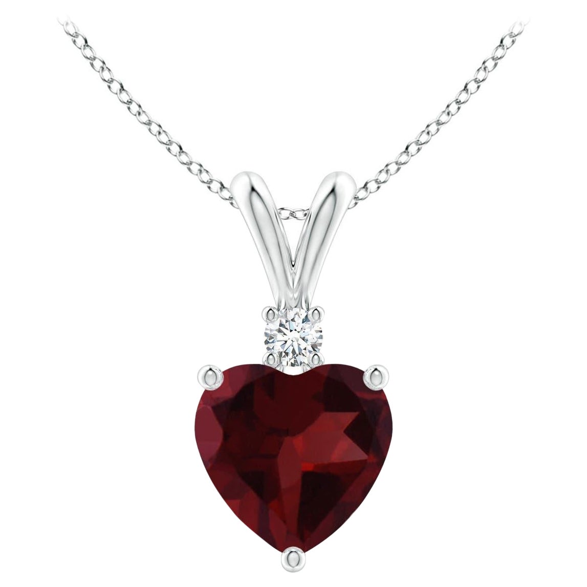 Natural Heart-Shaped 0.90ct Garnet Pendant with Diamond in Platinum For Sale