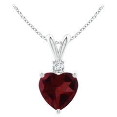 Natural Heart-Shaped 0.90ct Garnet Pendant with Diamond in Platinum