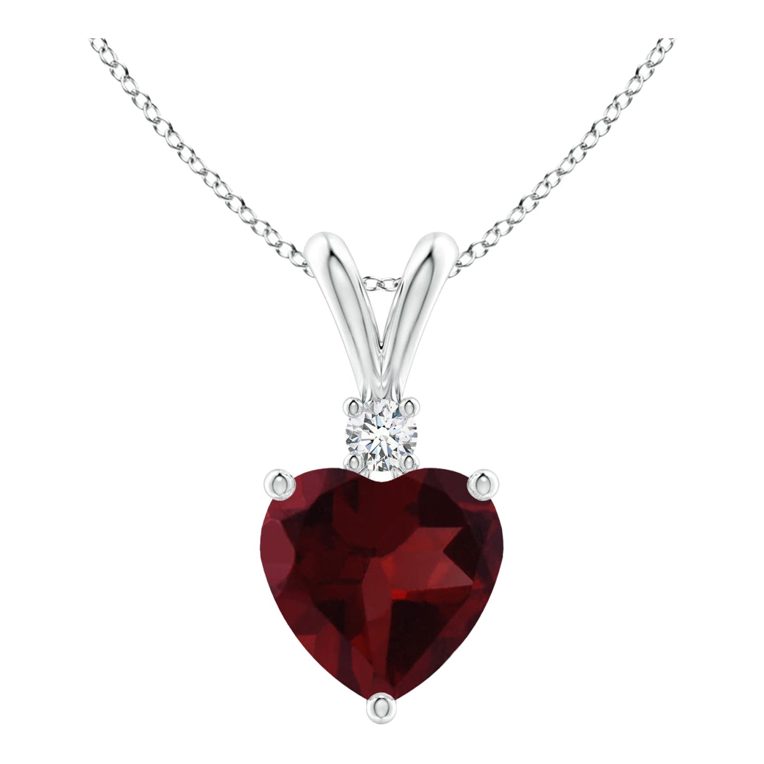 Natural Heart-Shaped 0.90ct Garnet Pendant with Diamond in Platinum