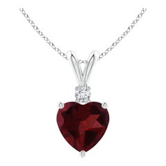 Natural Heart-Shaped 0.90ct Garnet Pendant with Diamond in Platinum