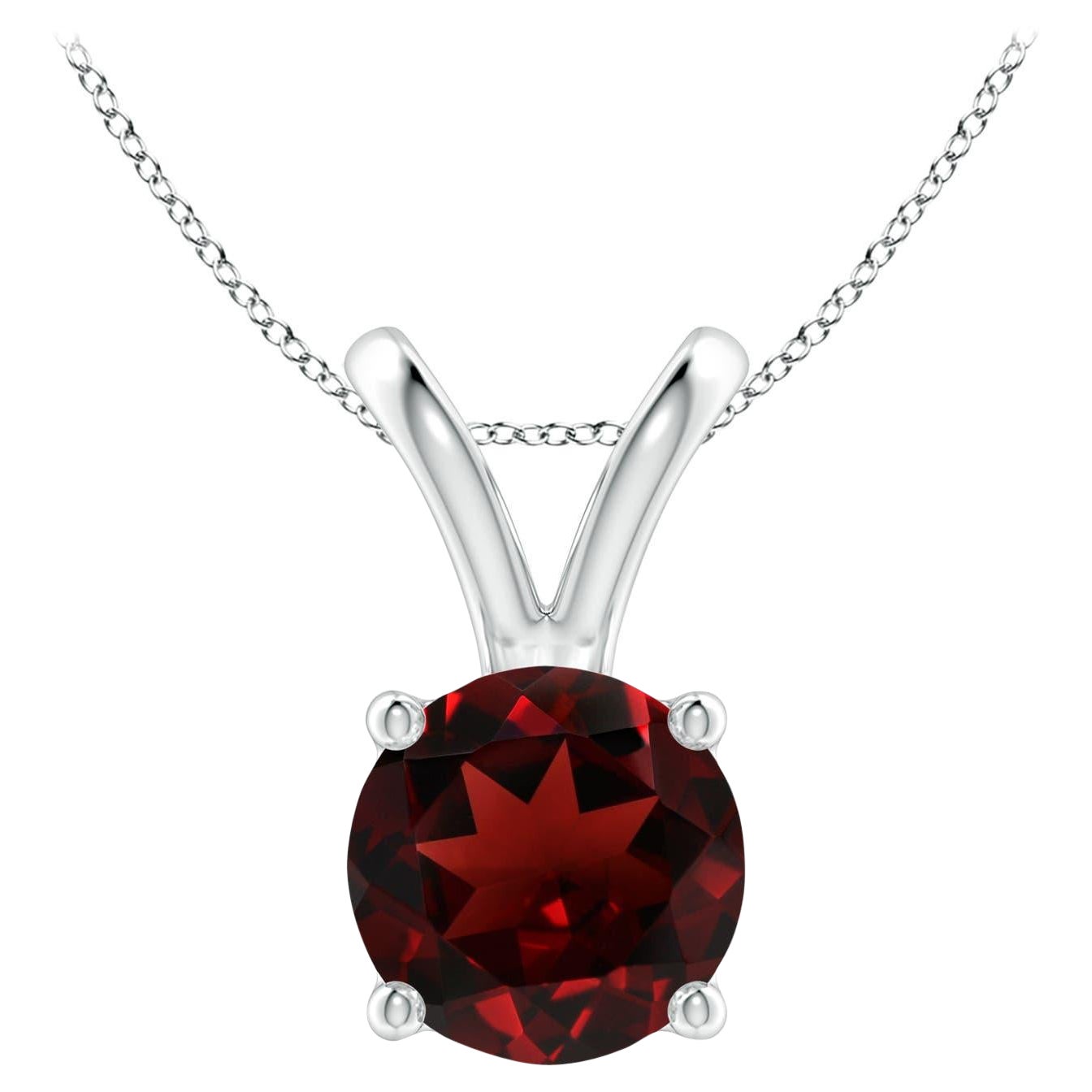 Natural V-Bale Round 2.2ct Garnet Solitaire Pendant in 14K White Gold
