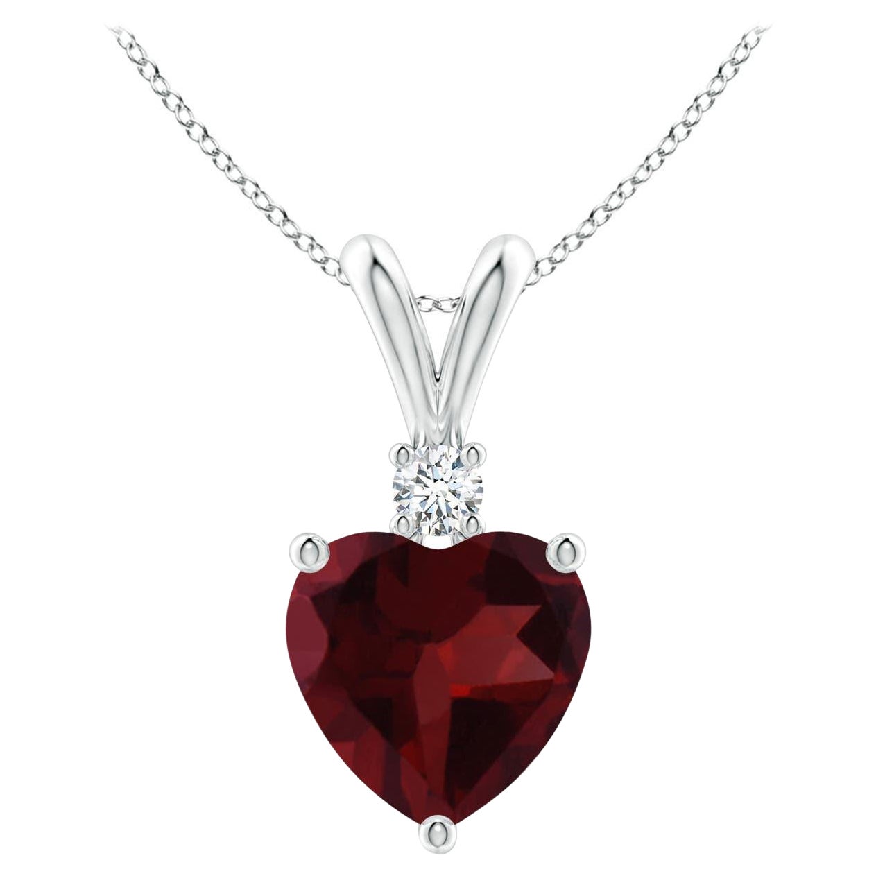 Natural Heart-Shaped 1.4ct Garnet Pendant with Diamond in Platinum For Sale