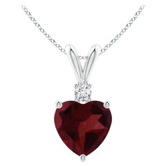 Natural Heart-Shaped 1.4ct Garnet Pendant with Diamond in Platinum