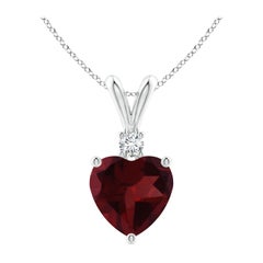 Natural Heart-Shaped 1.4ct Garnet Pendant with Diamond in Platinum