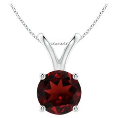 Natural V-Bale Round 3.2ct Garnet Solitaire Pendant in 14K White Gold