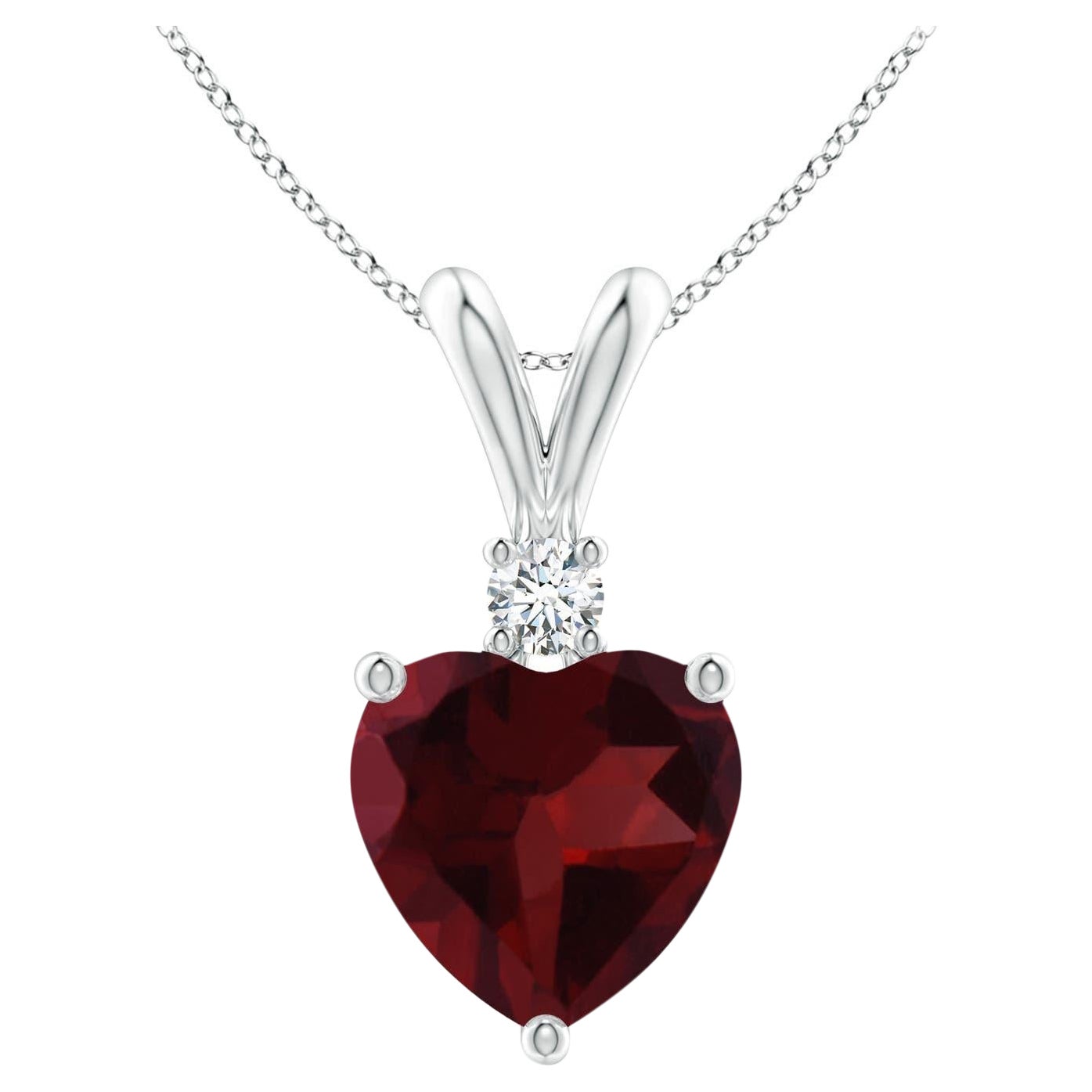 Natural Heart-Shaped 1.85ct Garnet Pendant with Diamond in Platinum For Sale